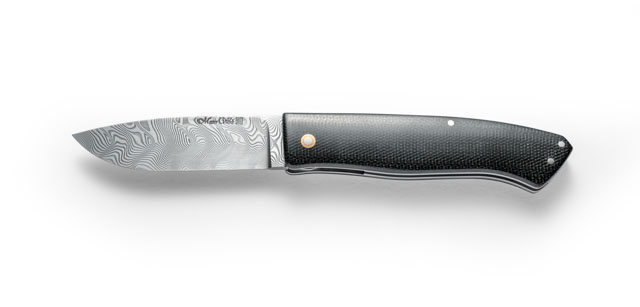 Slip Joint Messer SL5
Klinge: 160 Lagen Damast rostfrei
Griff: Vollbeschalt. Leinenmicarta